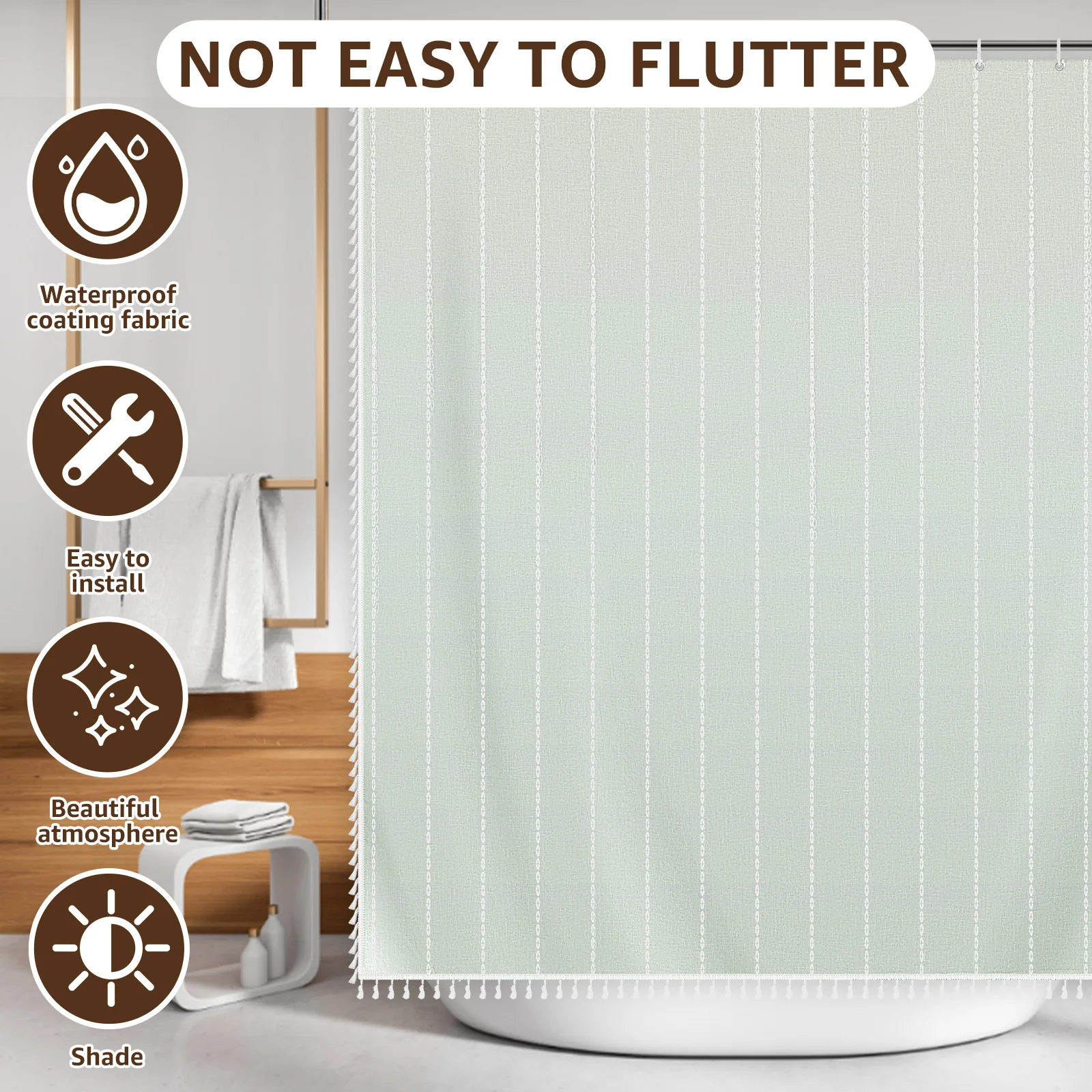 Linen Shower Curtain 72x72 Inch Waterproof and Quick Drying Shower Curtain with Hook Bohemian Style Door Curtain Bathroom Decor