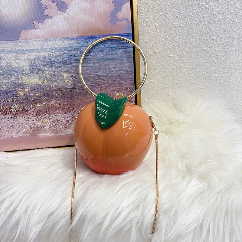 Cute Peach Design Women Handbags Round Evening Bags for Women Acrylic Shoulder Crossbody Bag Party Purse Funny Clip Box Bag NEW