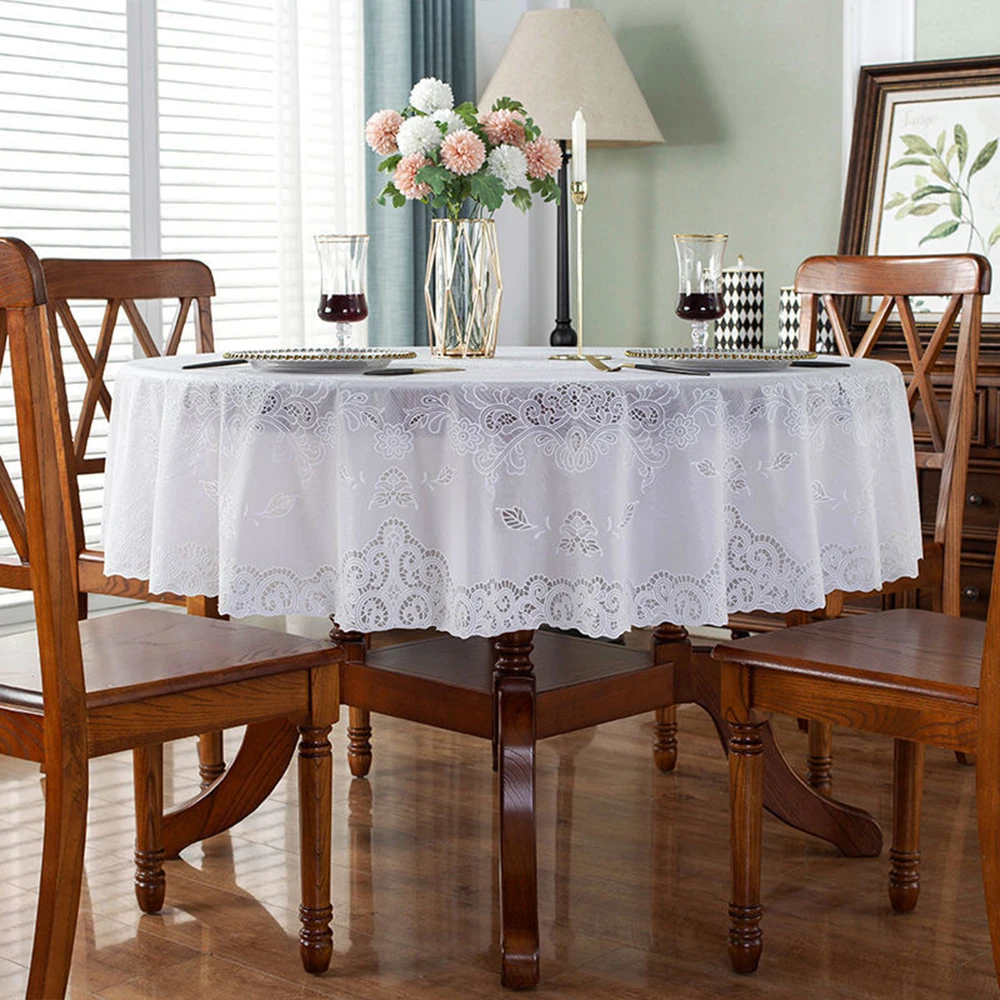 Nappe Ronde Toile Cirée Nappe Ronde Imperméable En PVC - 150 Cm (Bleu) - Anti-Taches & Facile à Nettoyer - Pour Cuisine/Salle à Manger Padded Table Cloth