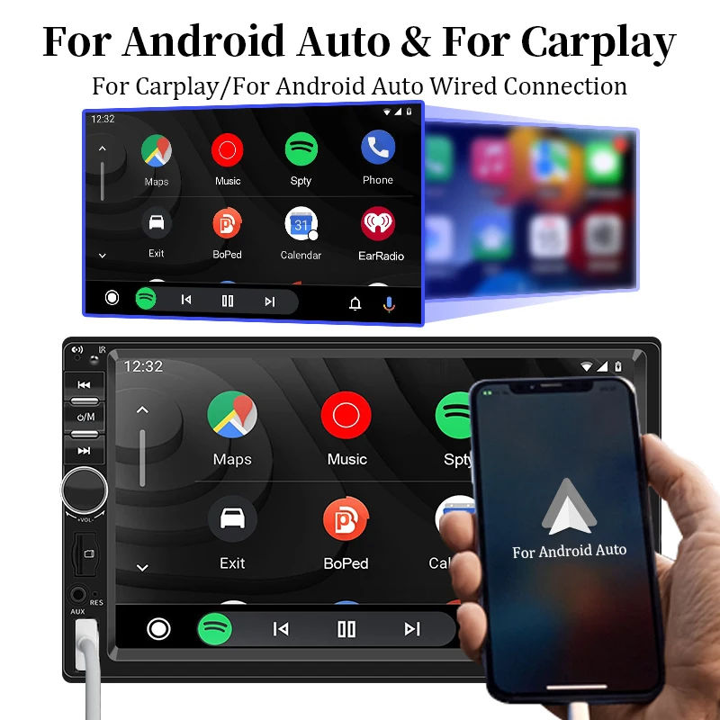 2din Car Radio MP5 Multimedia Player 7" Touch Screen Wired CarPlay Android AUTO