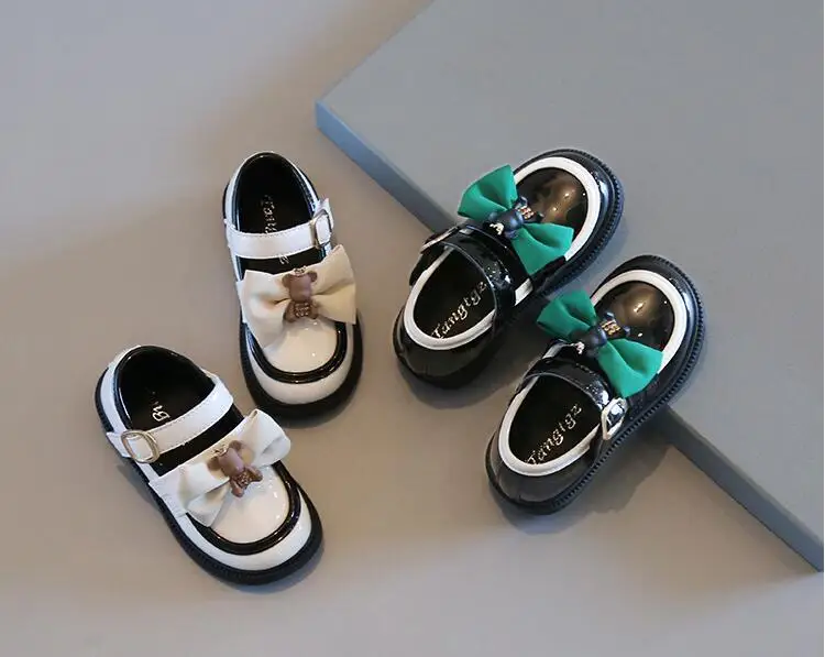 

New Children Leather Shoes Bow Princess Girls Party Dance Shoes Baby Student Flats Kids Performance Shoes Size 23-34