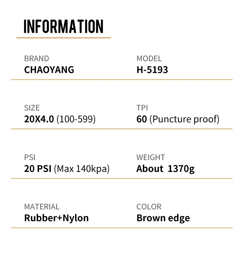 Powerful Fat Tire Ebike Tire 20x4.0 With 60TPI Puncture Proof Snow Traction