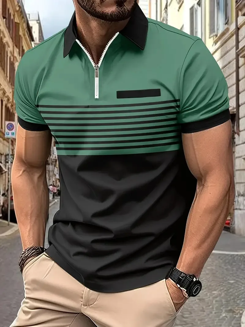 New Summer Striped 3D Printed Men's Polo T Shirt Fashion Lapel Button Zipper Top Hipster Trend Streetwear Short Sleeve Tops 10 S5bd628cc12f64f72860f111bf050d4c6v