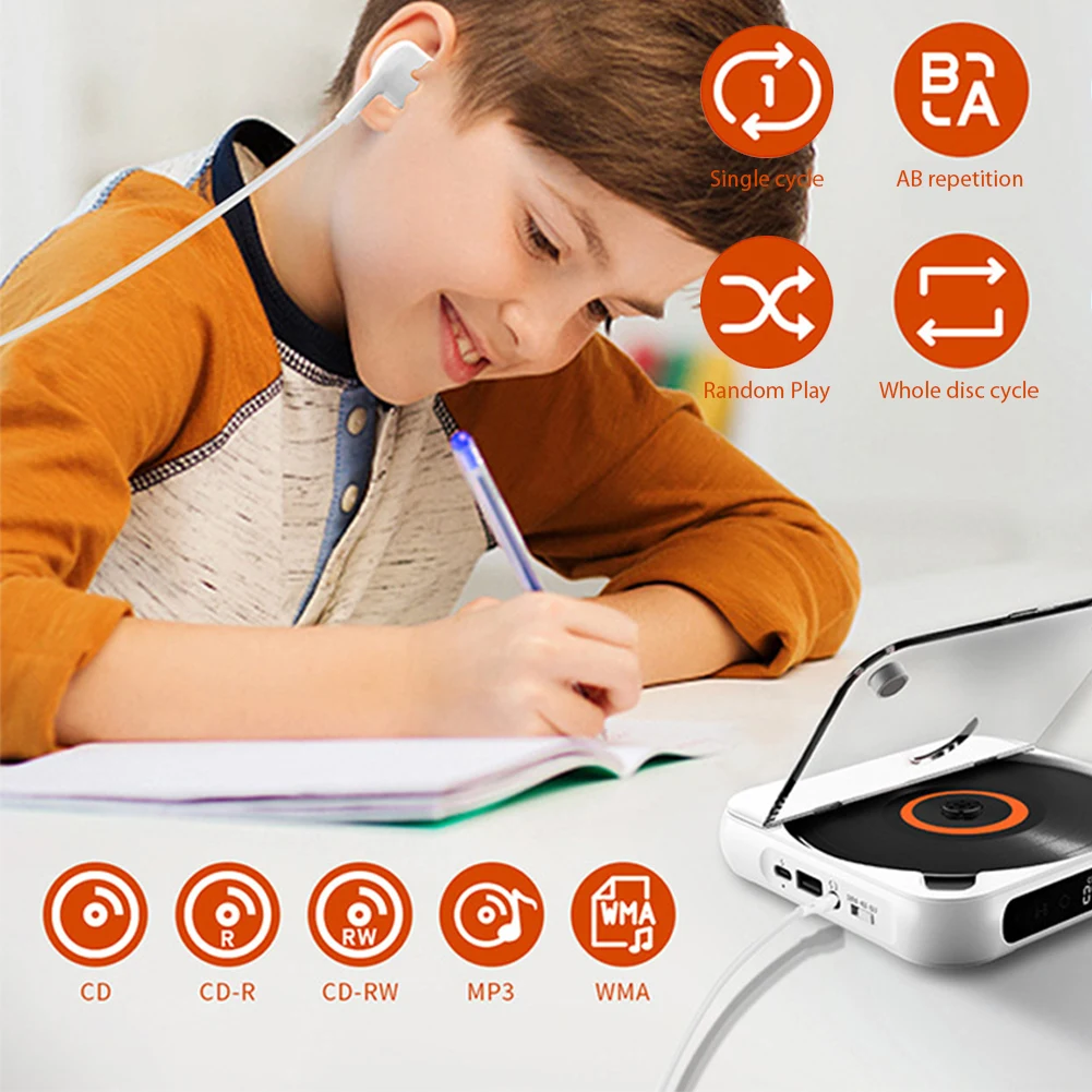 블루투스 호환 자동차 CD 플레이어, USB AUX 재생, 1200 mAh 배터리, 개인 CD 플레이어, 친구 가족 학생 선물