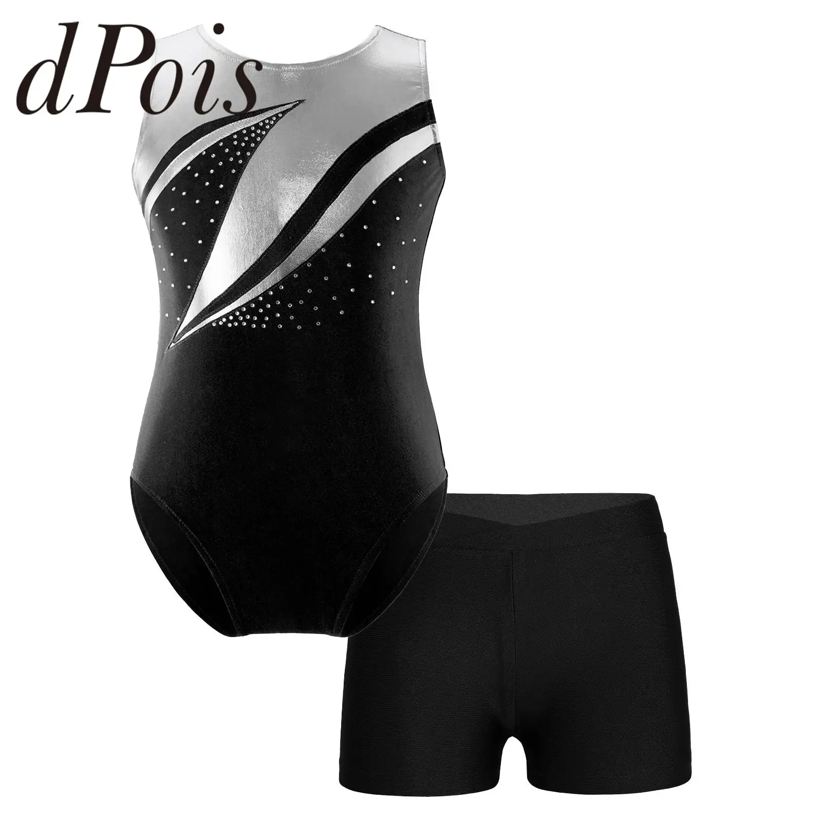 Doomiva Shiny Gymnastics Leotard Sets For Kids Girls One Shoulder Tank Top With Shirts Ballet Dance Biketard Bodysuit Zebra 8 - View #3