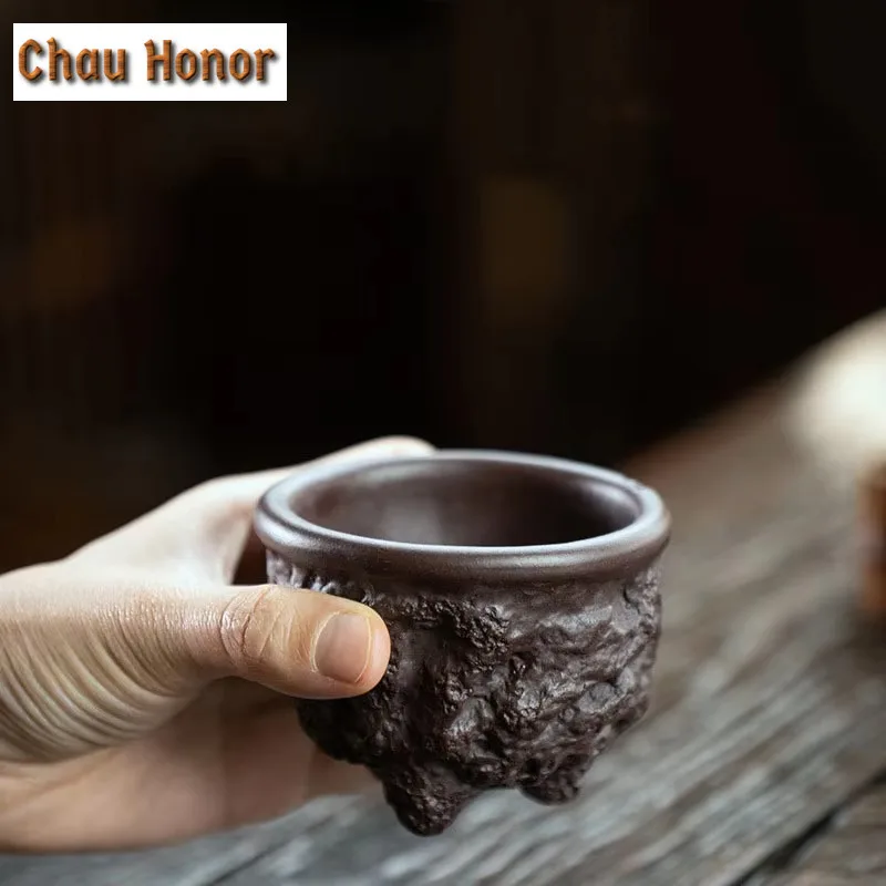 90ml Yixing Purple Clay Three-legged Tasting cup Handmade Household Master Cup kungfu teaset Tea Ceremony Accessories Drinkware