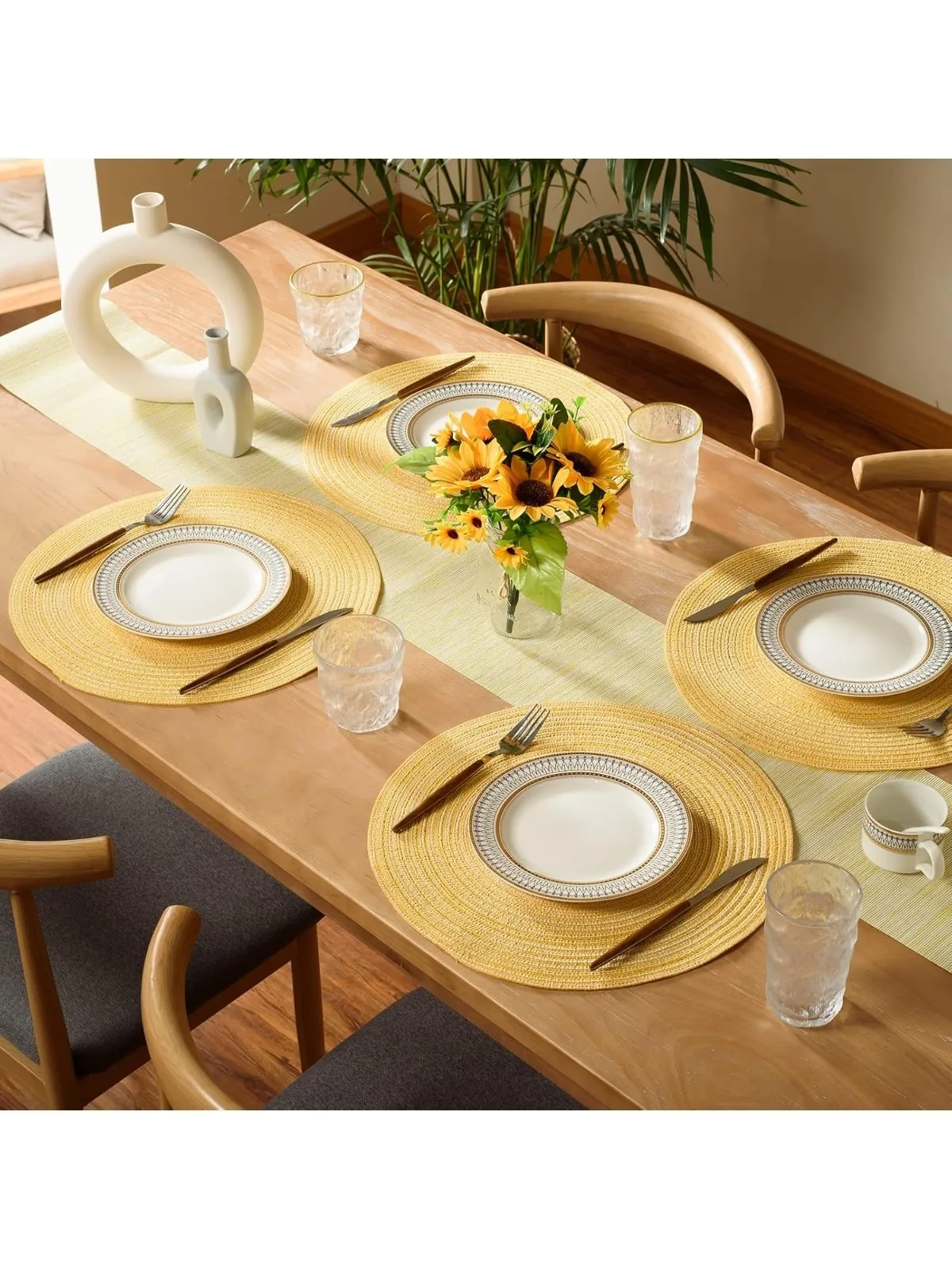 Round Braided Placemats Set of 6 Place mats for Dining Tables Woven Heat Resistant Table Mats 15 inch