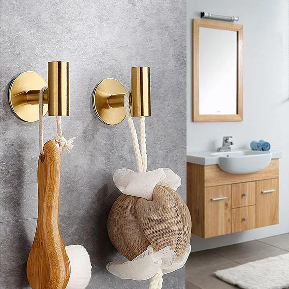 Adhesive Hooks 1/2PCS Adhesive Wall Hook Stainless Steel Robe Sticker Hooks Towel Coat Key Pants Hangers Bathroom Kitchen Storage Accessories