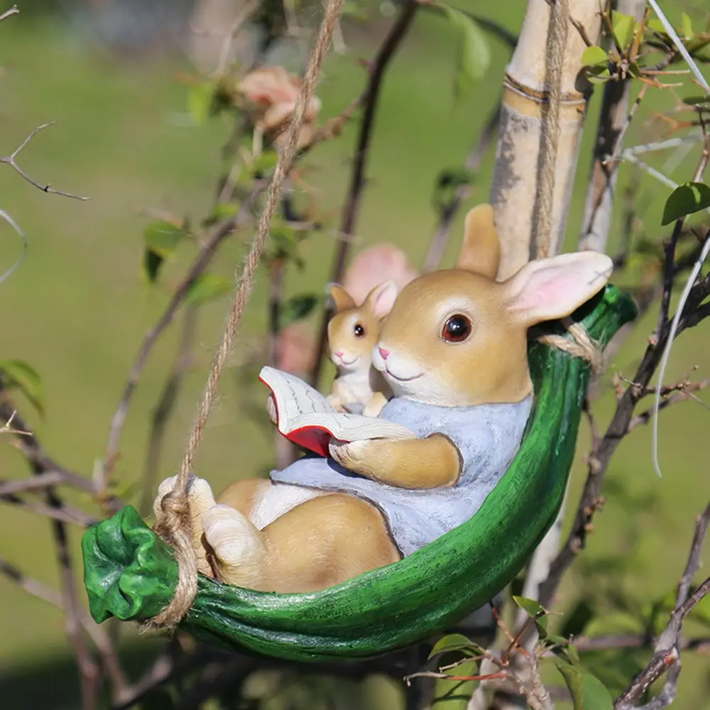 

Backyard Sculptures Garden Landscape Ornament Resin Swing Rabbit Garden Decoration Household Ornament Rabbit Statue