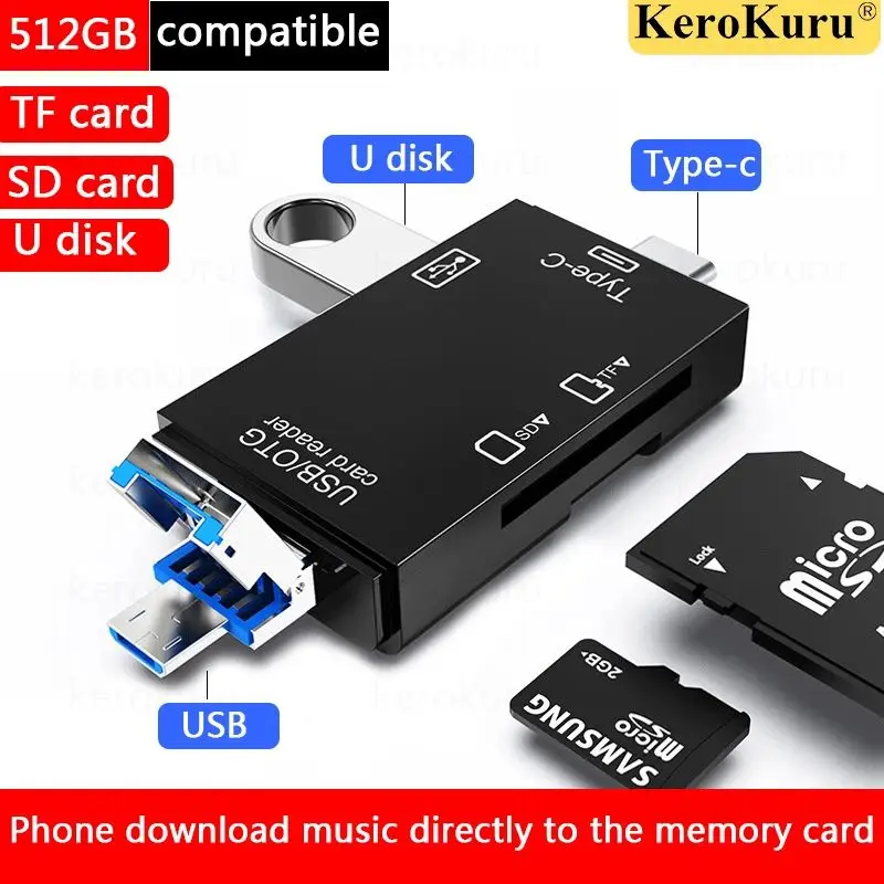 5 in 1/ 6 in 1 Multifunction USB 2.0 Type C/USB /Micro USB/TF/SD Smart Memory Card Reader OTG Flash Drive Card Reader Adapter