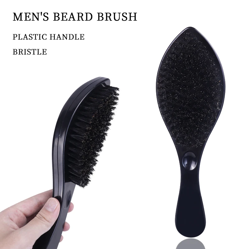 

Curved Soft Boar Bristle Wave Hair Brush Plastic Handle Brush 360 Wave Brush Afro Men'S Styling Beard Hairbrush