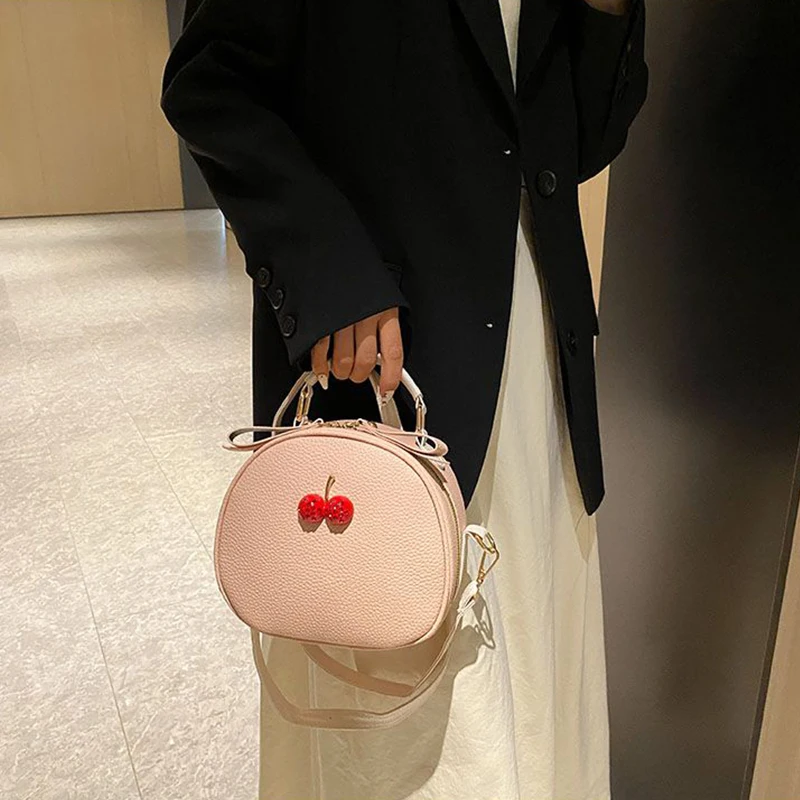 Litchi Pattern Contrast Color Cherry Small Backpack 2024 New Women's One-shoulder Messenger Mobile Phone Bag