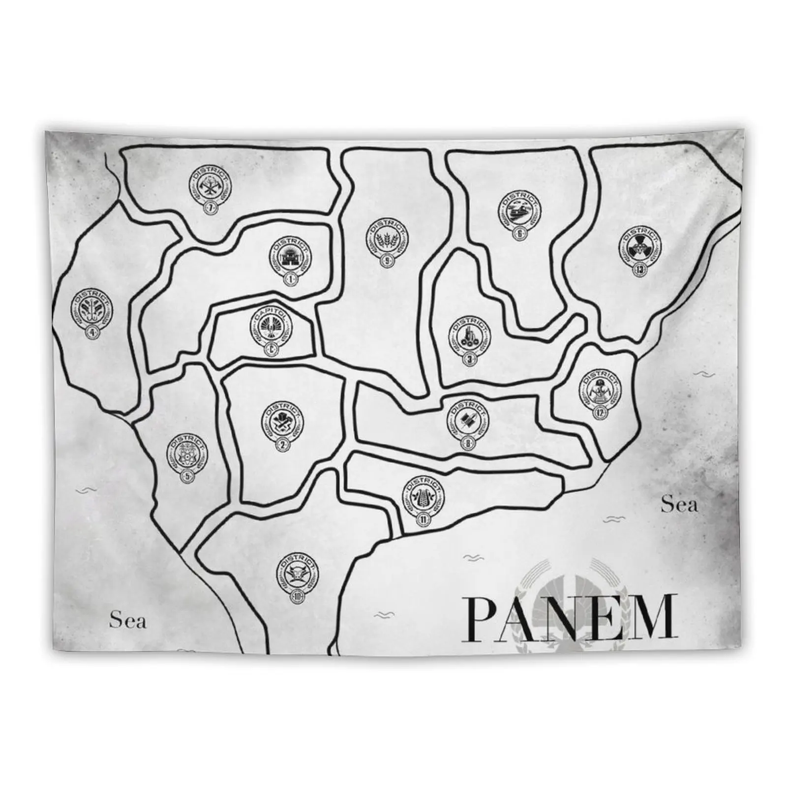 

The Hunger Games map of Panem with all Districts Tapestry Hanging Wall Tapestry