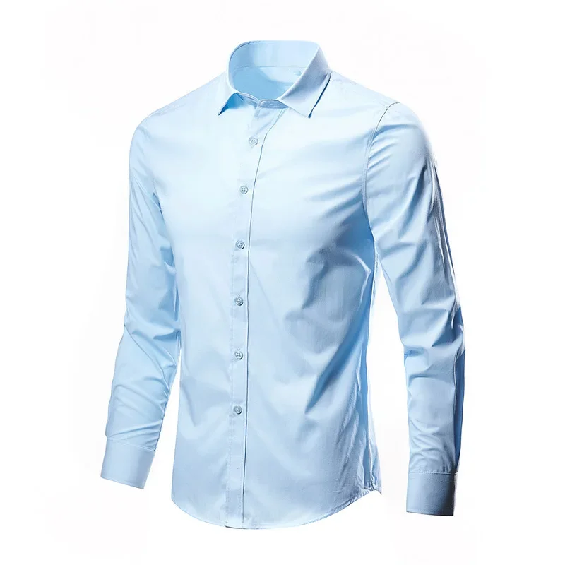 thumbnail image 1 of Camisa blanca de manga larga para hombre, sin planchado, para trabajo profesional, con cuello, informal, con botones, tallas grandes S-5XL, 1 of 5