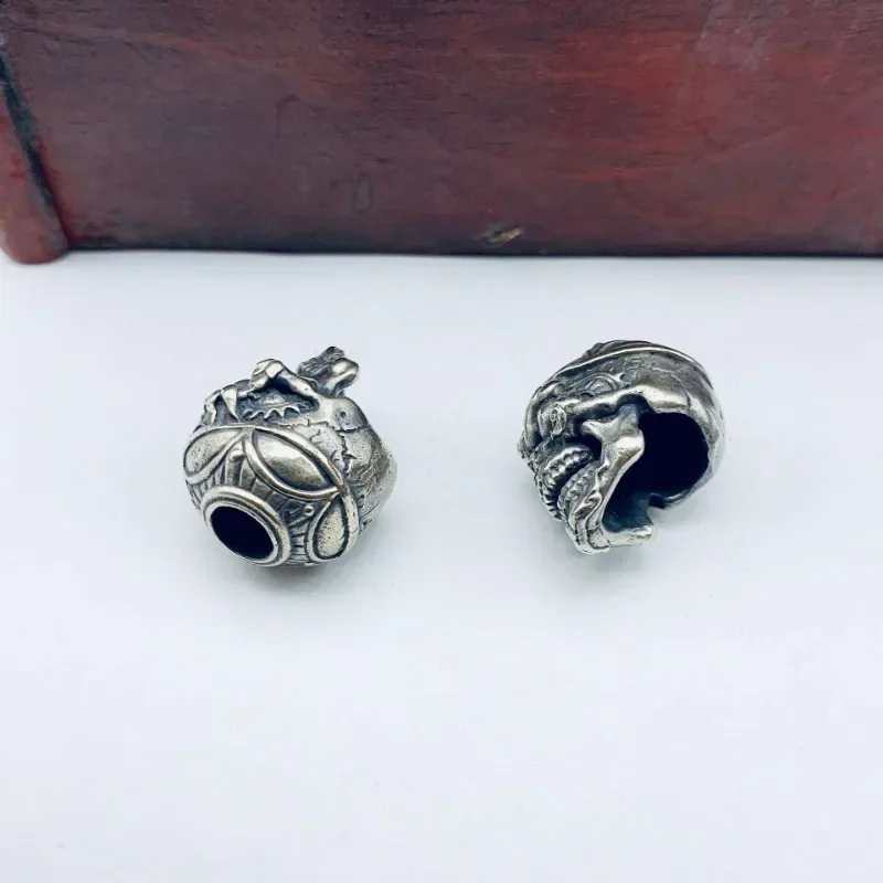 황동 해골 헤드 EDC 도구 비즈, 큰 구멍, DIY 액세서리, 쥬얼리 펑크 남성용, 파라코드 로프 비드 랜야드 펜던트, 키체인용