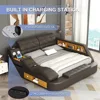 Luxury Smart King Bed Frame, Multifunction Bed Frame Upholstered Platform with Massage Recliner/Bluetooth Speaker/USB Charging 4