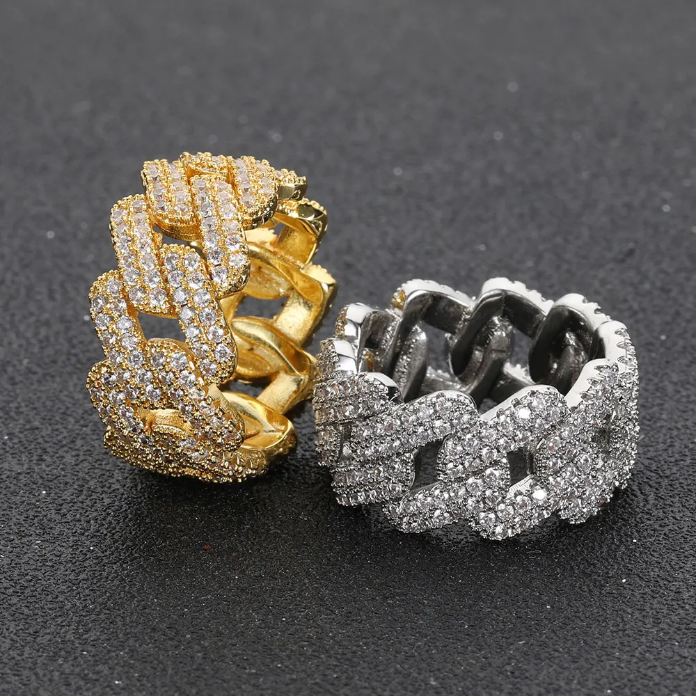 11MM Width Double Row Iced Out Rhombic Cuban Rings Fashion