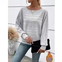 Long Sved Patchwork Pullover Top Tirt Women's Loose Fit Polyester Long Sve  Color T-irt Winter Faion Ladies