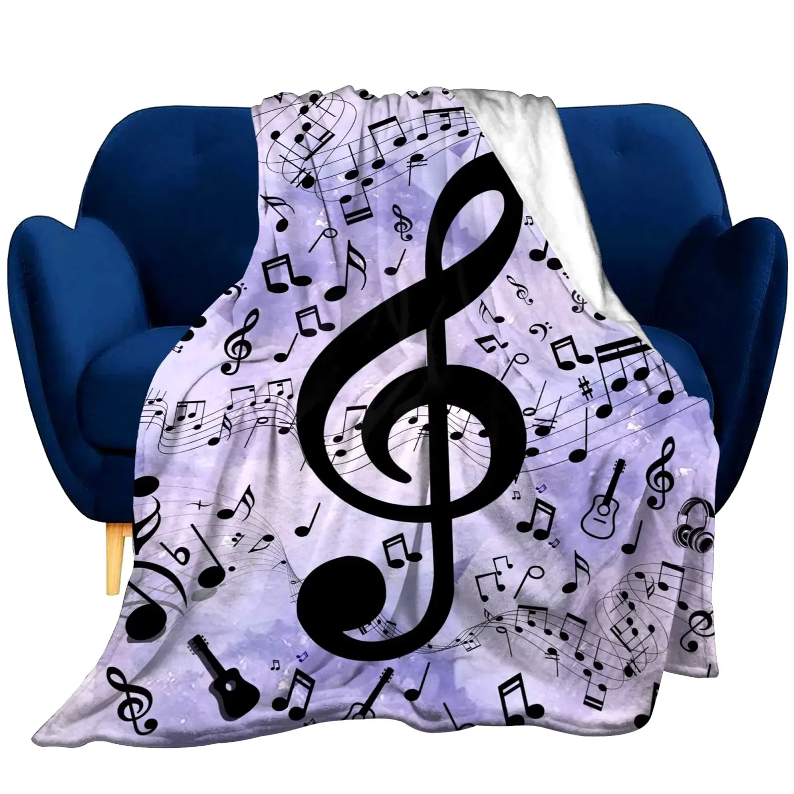 

Фланелевое Одеяло с музыкальными символами, супермягкое легкое одеяло с фиолетовым фоном для дивана, кровати, гостиной, большого размера