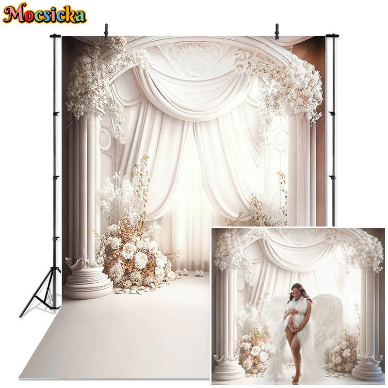 

Castle Auditorium Floral White Wedding Backdrop Photography Maternity Adult Child Portrait Bridal Shower Background Photo Studio