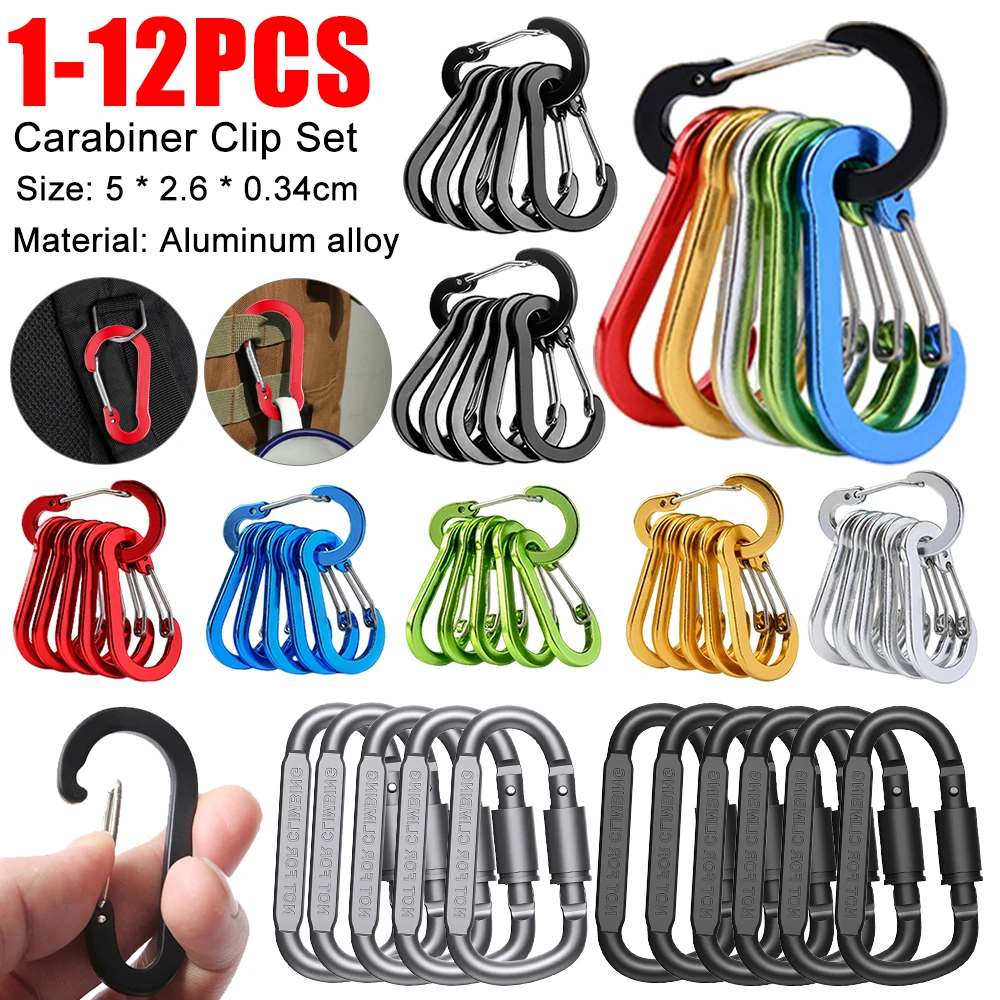 Carabiner Clip Set Tourist Hooks Aluminium Alloy Fishing Buckle Key Holder Keychain Camping 1-12PCS climbing carabiner keychain key ring