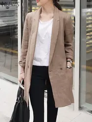 ZANZEA Fashion Women Long Sleeve Blazer Casual Solid Lapel Coat Oversized Cotton Linen Jackets 2023 Spring Autumn Loose Outwears