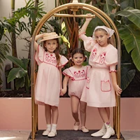 Collection AP Venice Pink SS26, robe à manches volantes brodée de fleurs pour filles, adorable combinaison pour bébé, ensemble de vêtements en lin et coton 3