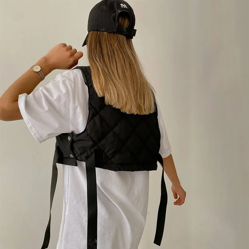 2022 Women Cropped Gilet Jacket Sleeveless Europe and America Fashion Casual Streetwear Woman Waistcoat Tops Cotton Veste Femme