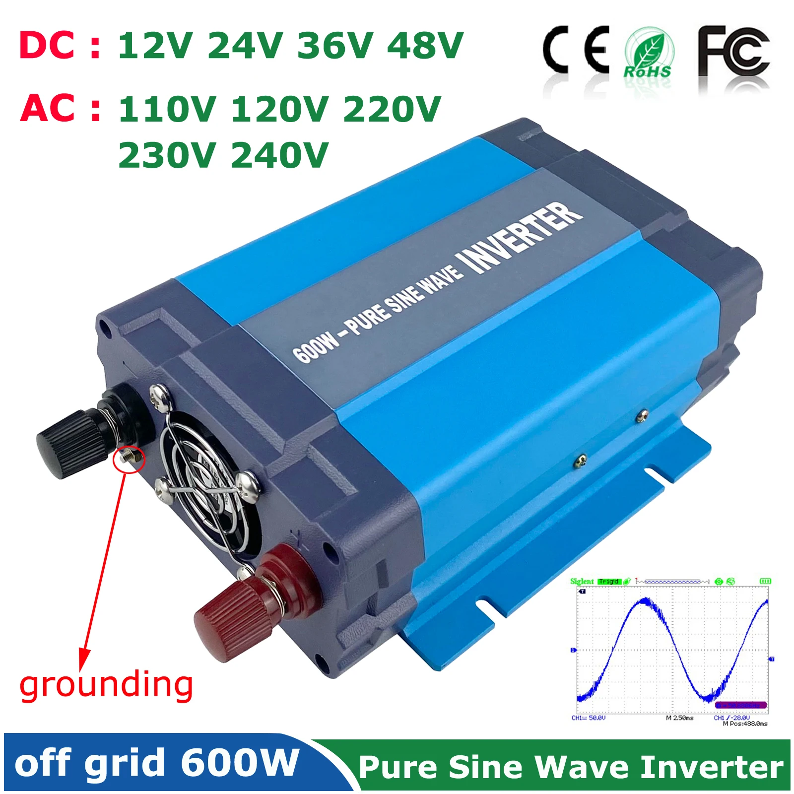 500W Off Grid Inverter 24V 48V 36V Dc A 110V 120V 220V 230V 240V Ac Output Solar Wind Inverter 500W 100% Uscita A Onda Sinusoidale Pura