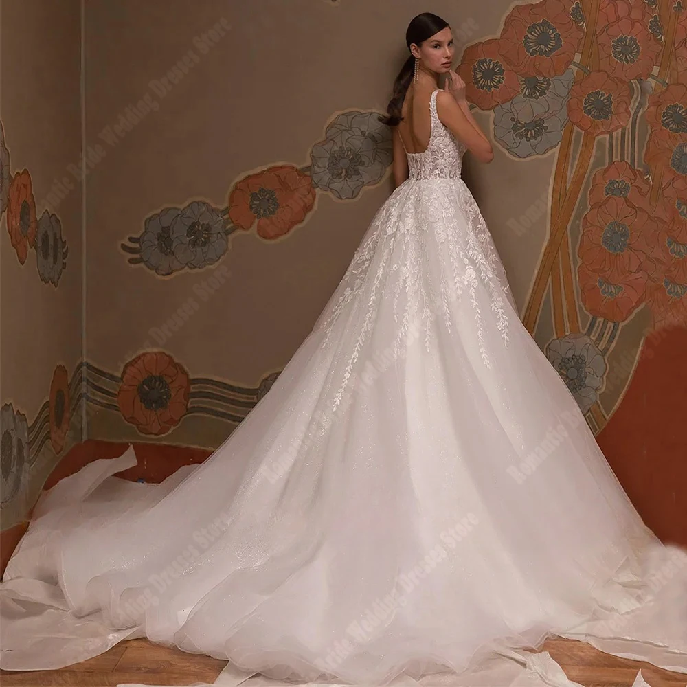 Sheer Tulle Wedding Dresses For Women Backless Prom Gowns New Elegant Mopping Length Princess Ball Vestidos De Novias Customized 2