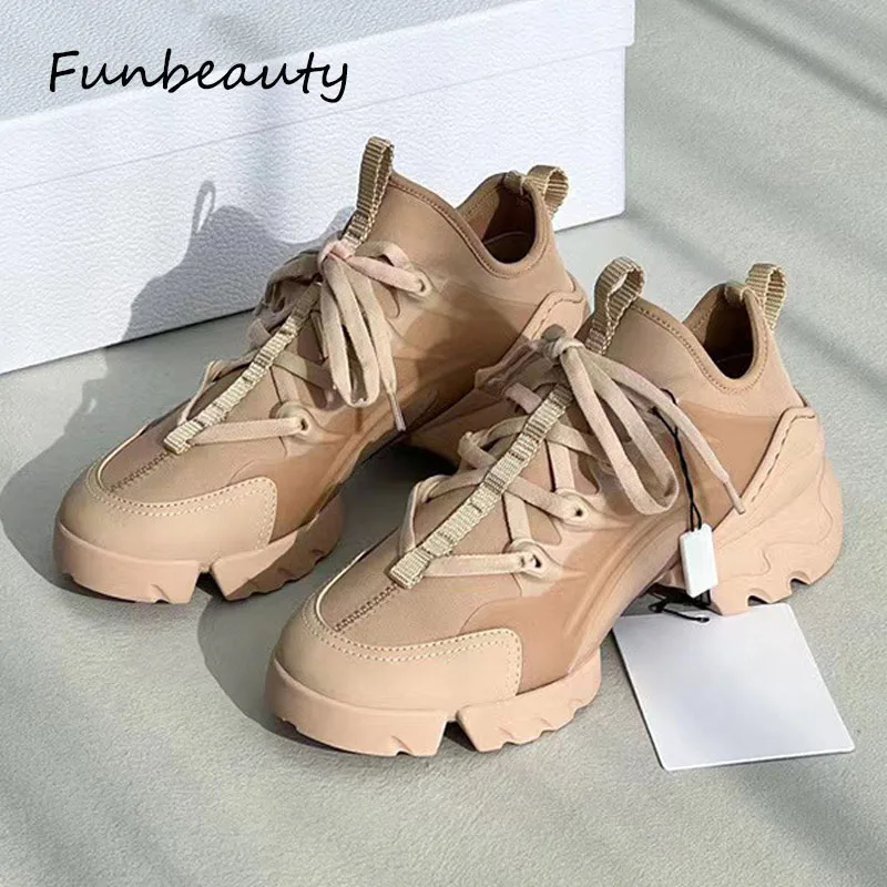 

Women's high-quality casual sports sneakers shoes genuine leather thick bottom increased lace up sports shoes classic design