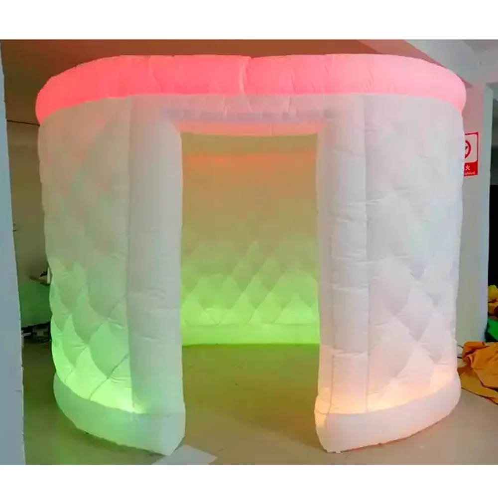 

White Oval Inflatable Photo Booth Enclosure with Led Lighting 2 doors backdrop wall for wedding party