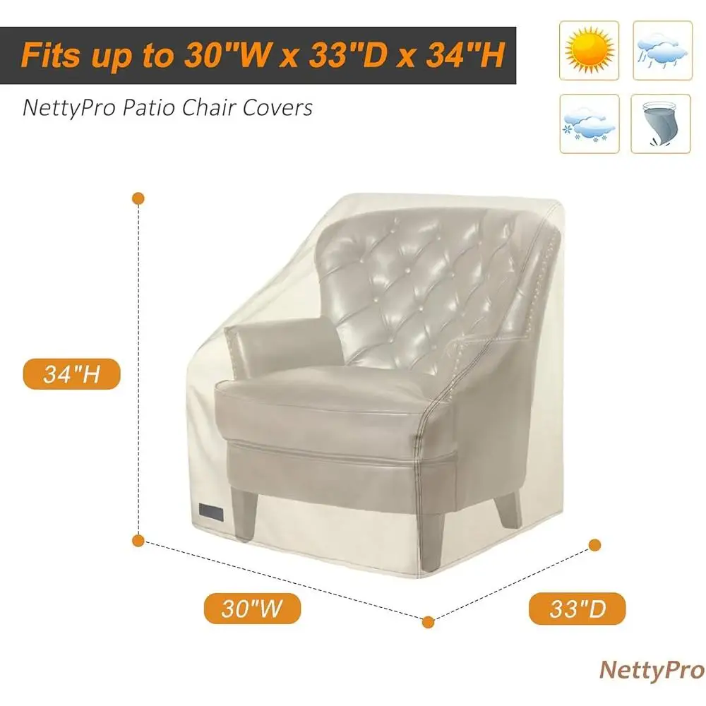 Heavy Duty Waterproof Chair Covers 600D Polyester Outdoor Furniture Cover 2 Pack Rip Resistant Adjustable Straps Ventilation 6