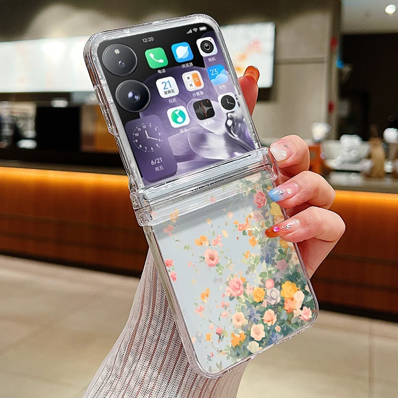 Romantic Flowers Print Shockproof Folding Clear Phone Case