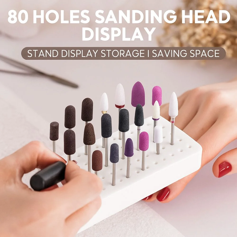80Holes 12Holes Nail Art Drill Bit Holder Display Stand Plastic Nail Buffing Head Box Portable Durable