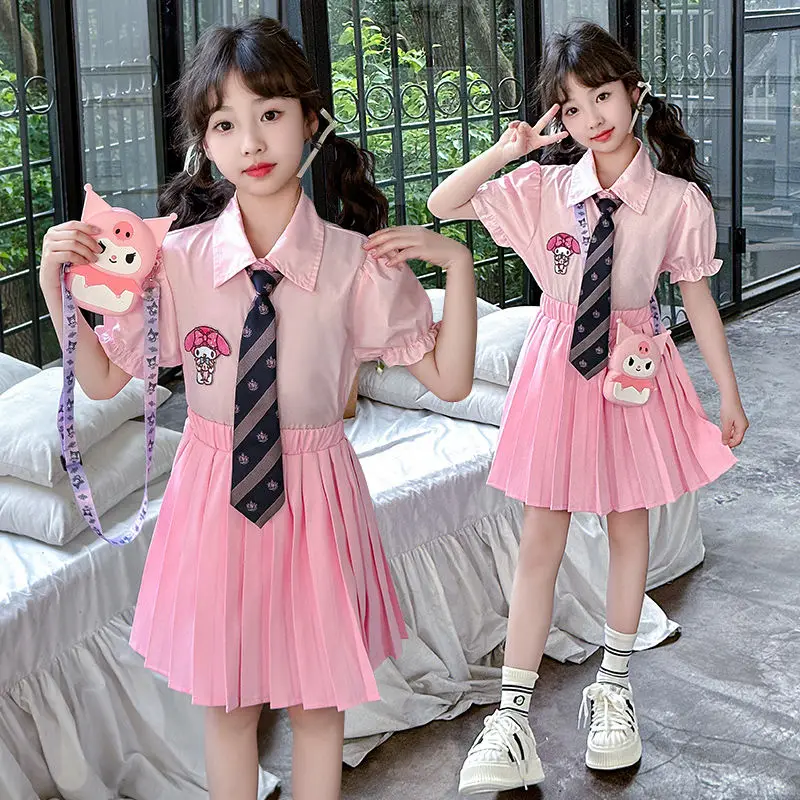 

Girls 3 4Pcs Summer Sanrio My Melody Children Short Sleeve Skirt Kawaii Anime T-Shirt Sweet Cute Cartoon Babys Kilt Gift for Kid