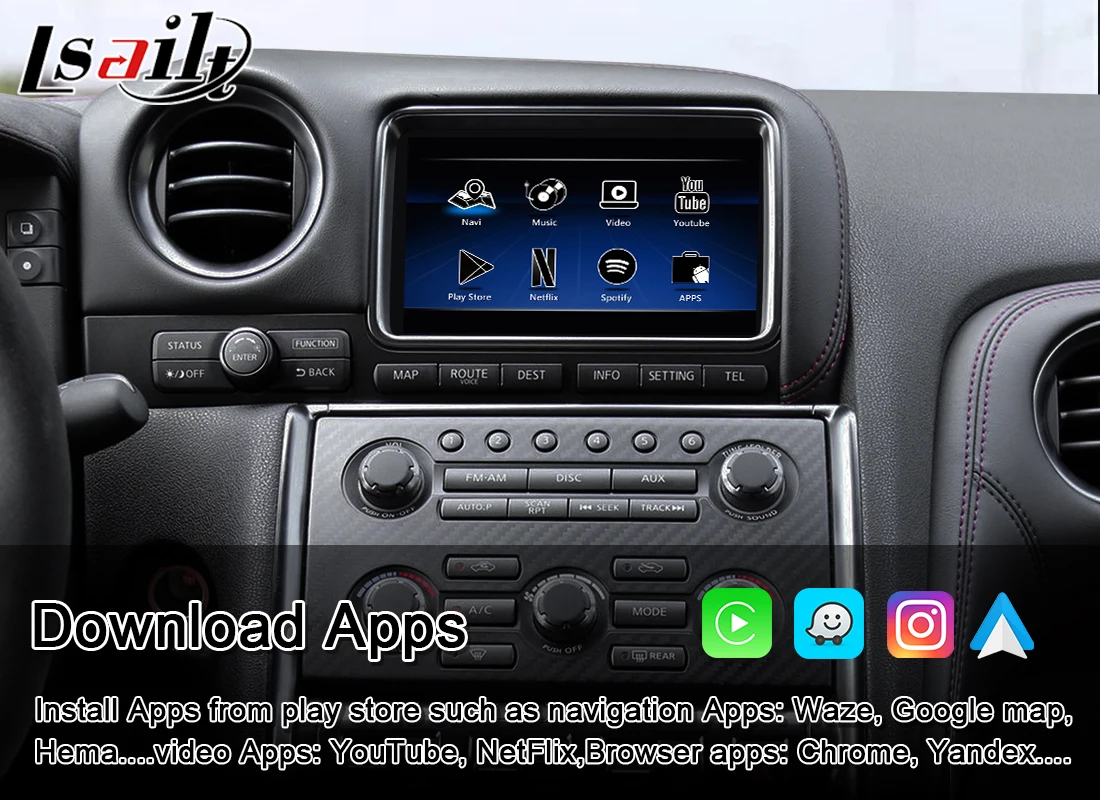 Lsailt Android/CarPlay Interface for GT-R GTR R35 2008-2017 4+64GB with NetFlix, YouTube, Google Map gps system for car