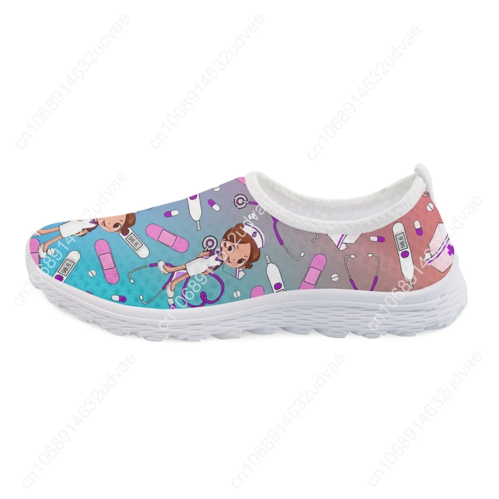 Gradient Sketch Nurse Women Shoes Summer Comfortable Flats Nursing Design Shoes Medical Print Slip-on Loafers Mujer