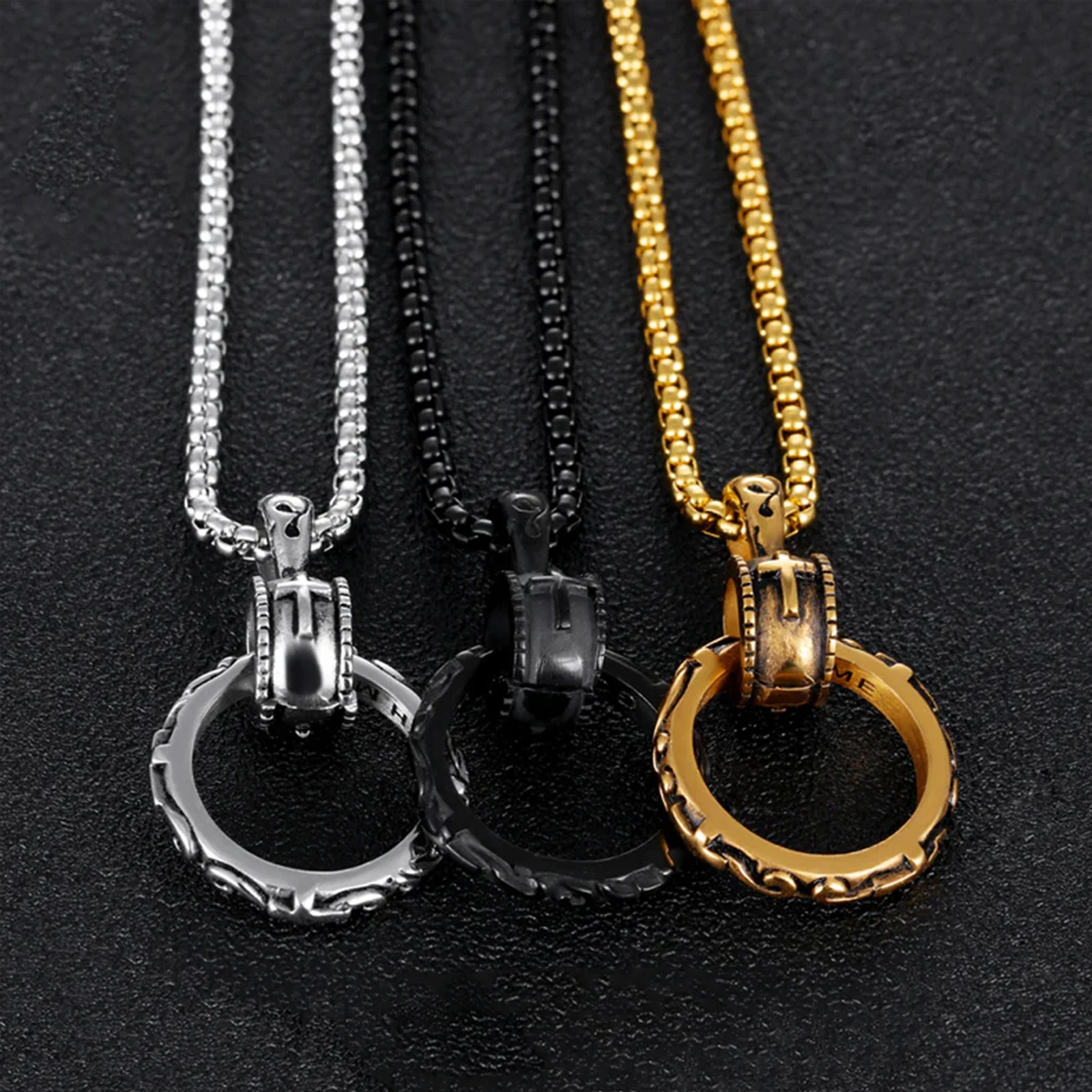 Cross Ring Mens Necklaces Pendants Chain Hip Hop for Boy Male Stainless Steel Jewelry Creativity Gift Wholesale