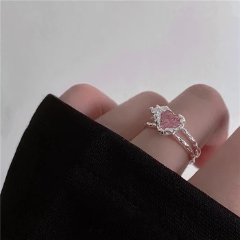 K-pop Pink Crystal Heart Ring 2