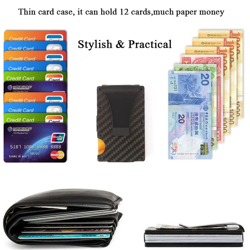 Carbon Fiber Credit Card Holder Wallet Minimalist Rfid Blocking Slim Metal Cardholder Anti Protect Clip For Men