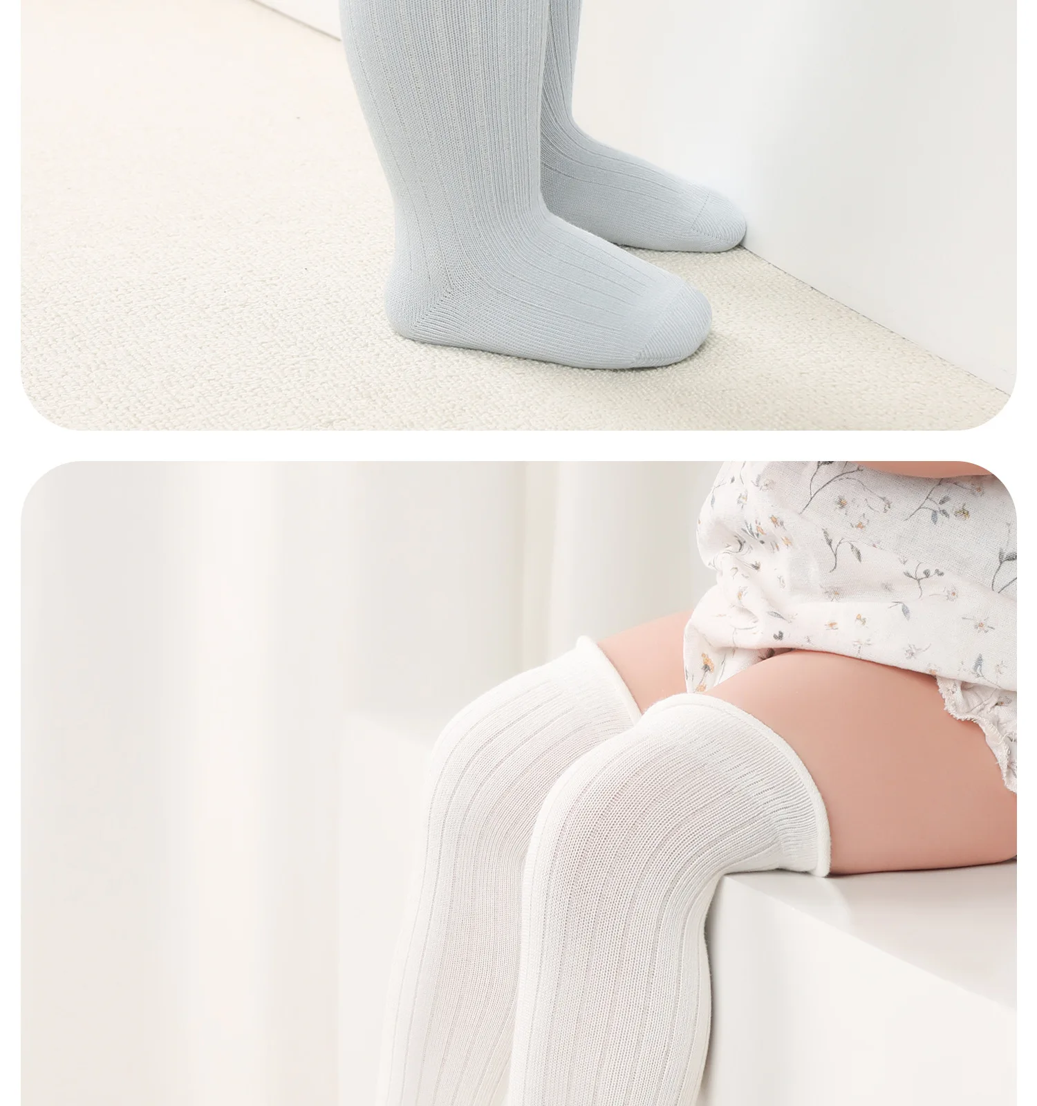 3/5 Paar lange Baby-Socken, atmungsaktiv, einfarbig, für Neugeborene, weiche Strümpfe für Babys, Jungen und Mädchen – Detail 11