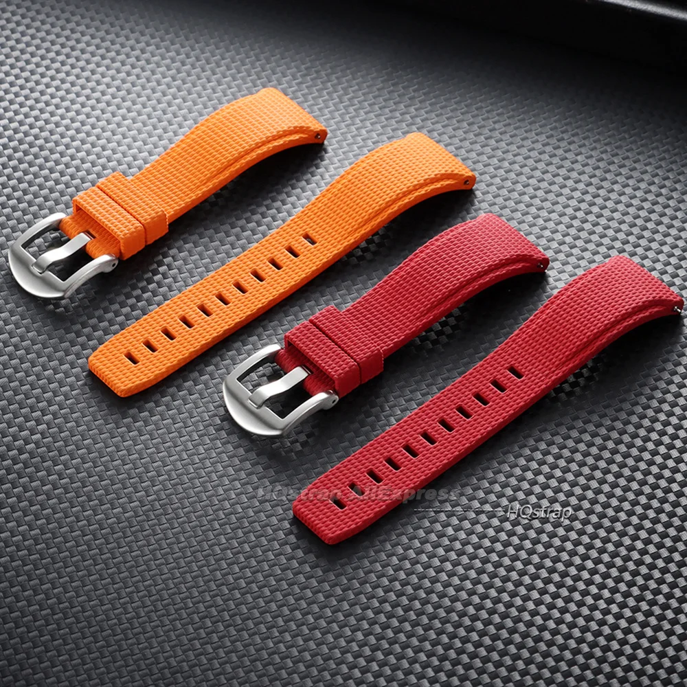 Premium FKM Rubber Waterproof Watch Strap with Curved End - 20/21/22mm