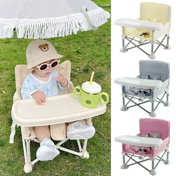 Sedia da pranzo per l'alimentazione del bambino seggiolone portatile pieghevole con cintura di sicurezza in lega di alluminio da viaggio per picnic in campeggio seggiolino da spiaggia