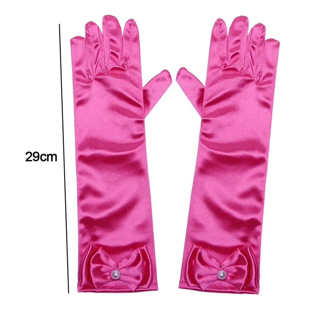 Gants De Princesse Pour Fille - Satin Avec Nœud Perles, Manches Longues, Pour Fête Ou Déguisement