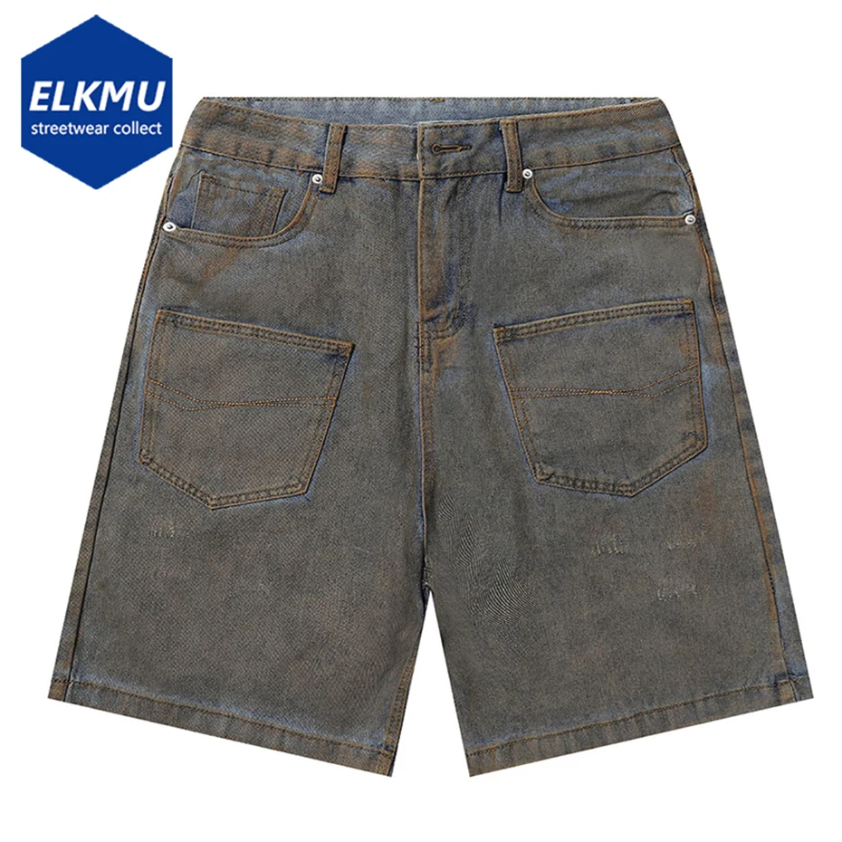 

Джинсовые шорты мужские в стиле хип-хоп, винтажные повседневные свободные штаны из денима, синие, лето 2024