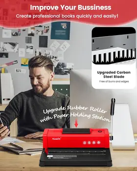 46-Hole Spiral Coil Binding Machine, Electric Inserter, 100 Comb Spines, for A4/A5/Letter, Office Home 5