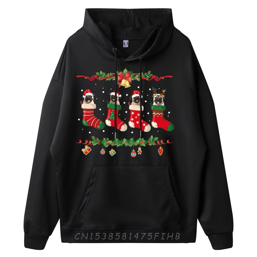 Pug Christmas Shirt Stocking Dog Cool Christmas Round Collar women's Sweatshirt Vintage Coats Cute long Sleeve Hoodies Pug Christmas Shirt Stocking Dog Xmas Sweater black