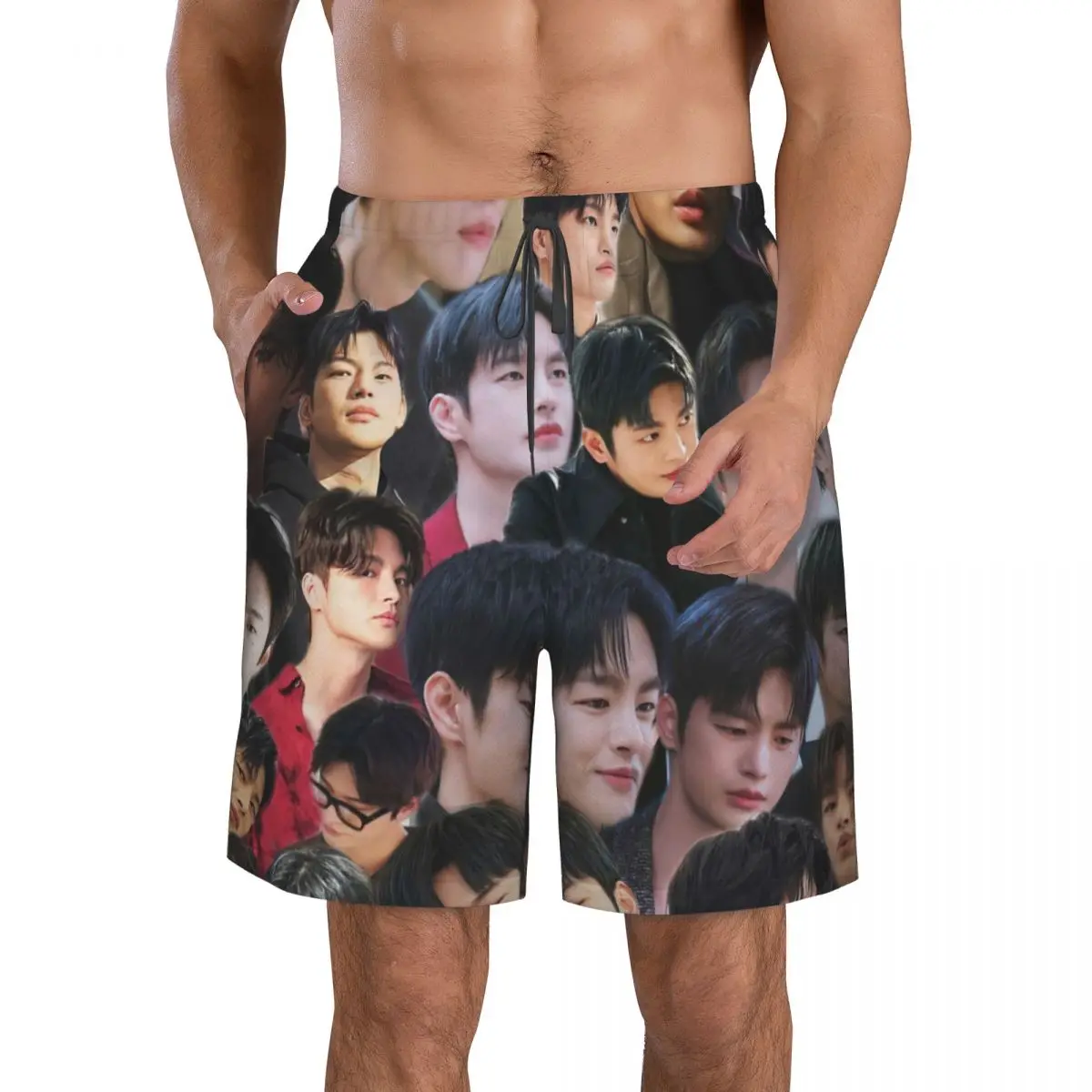 

Seo In-guk Collage Men's Beach Shorts Fitness Quick-drying Swimsuit Funny Street Fun 3D Shorts