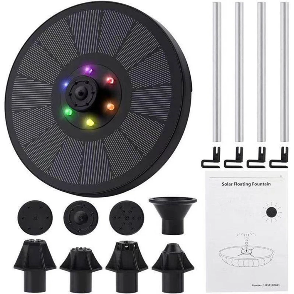 태양열 구동식 물 분수 펌프, 3W, 200L/H, 6 노즐 및 LED 조명, 새 목욕..